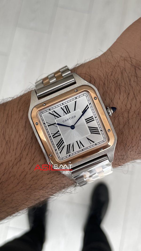 Cartier Dumont Santos Large Beyaz Kadran 40mm Two Tone Rosegold Replika Saat Cartier Dumont Santos Large Beyaz Kadran 40mm Two Tone Rosegold Replika Saat
