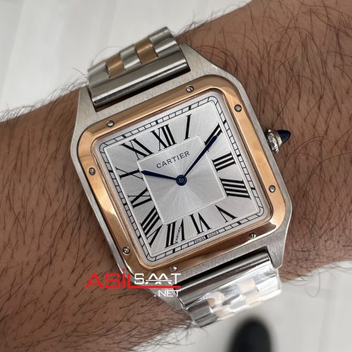 Cartier Dumont Santos Large Beyaz Kadran 40mm Two Tone Rosegold Replika Saat
