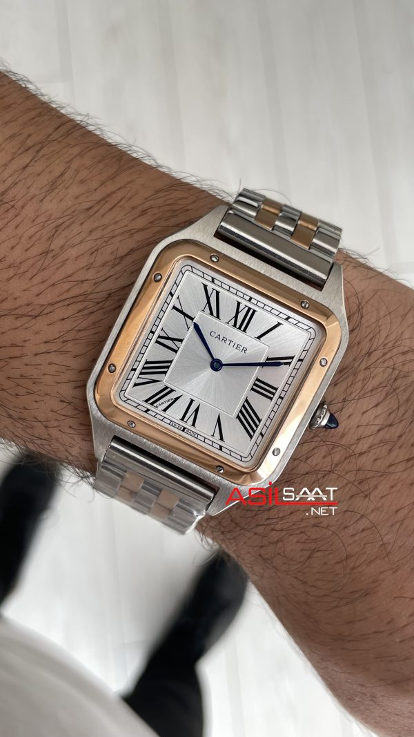 Cartier Dumont Santos Large Beyaz Kadran 40mm Two Tone Rosegold Replika Saat Cartier Dumont Santos Large Beyaz Kadran 40mm Two Tone Rosegold Replika Saat