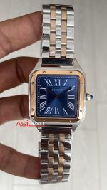 Cartier Dumont Santos Large Mavi Kadran 40mm Two Tone Rosegold Replika Saat