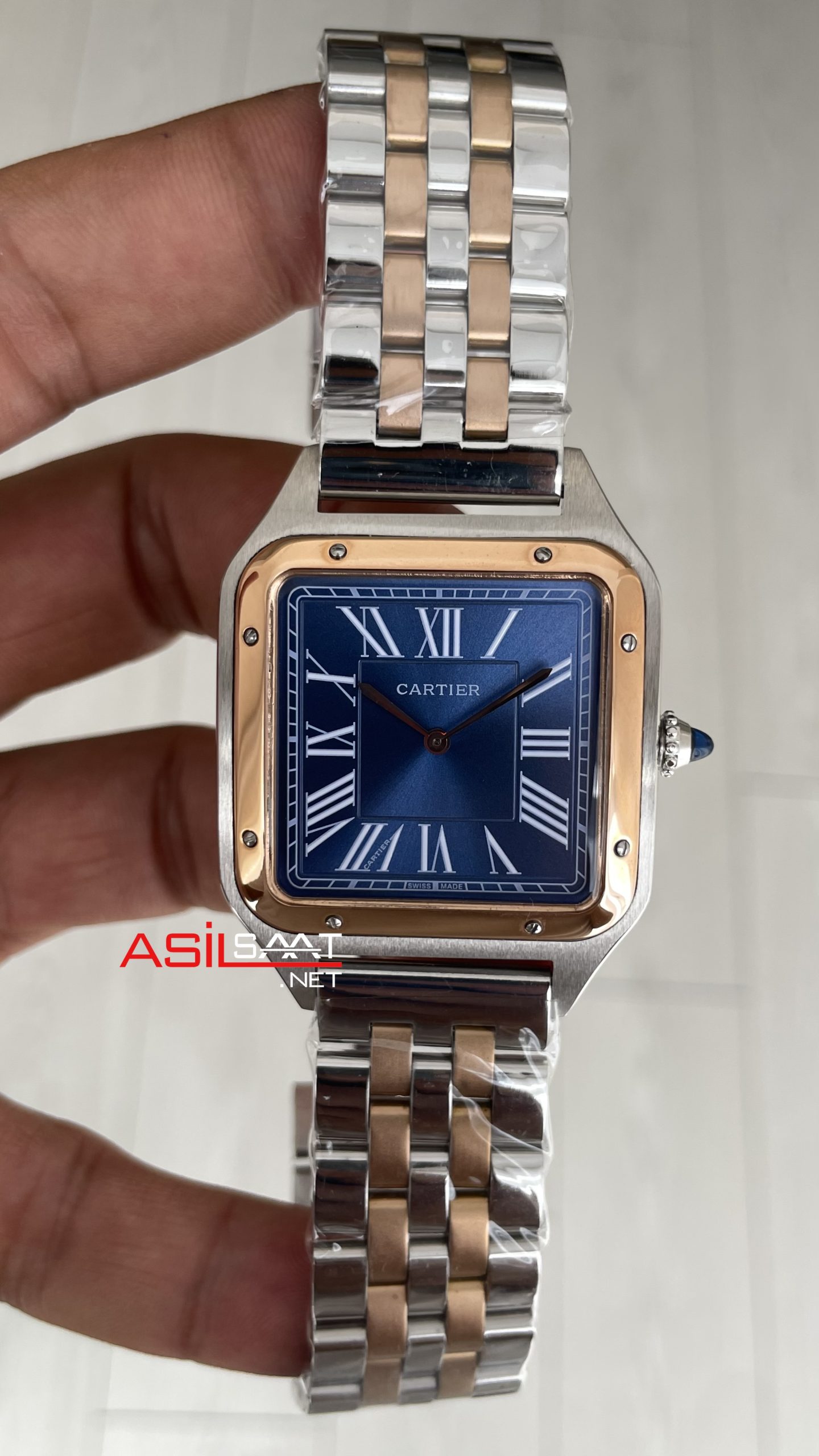 Cartier Dumont Santos Large Mavi Kadran 40mm Two Tone Rosegold Replika Saat Cartier Dumont Santos Large Mavi Kadran 40mm Two Tone Rosegold Replika Saat