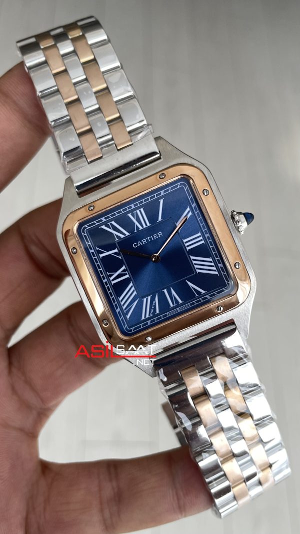 Cartier Dumont Santos Large Mavi Kadran 40mm Two Tone Rosegold Replika Saat Cartier Dumont Santos Large Mavi Kadran 40mm Two Tone Rosegold Replika Saat