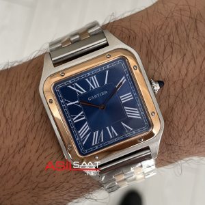 Cartier Dumont Santos Large Mavi Kadran 40mm Two Tone Rosegold Replika Saat
