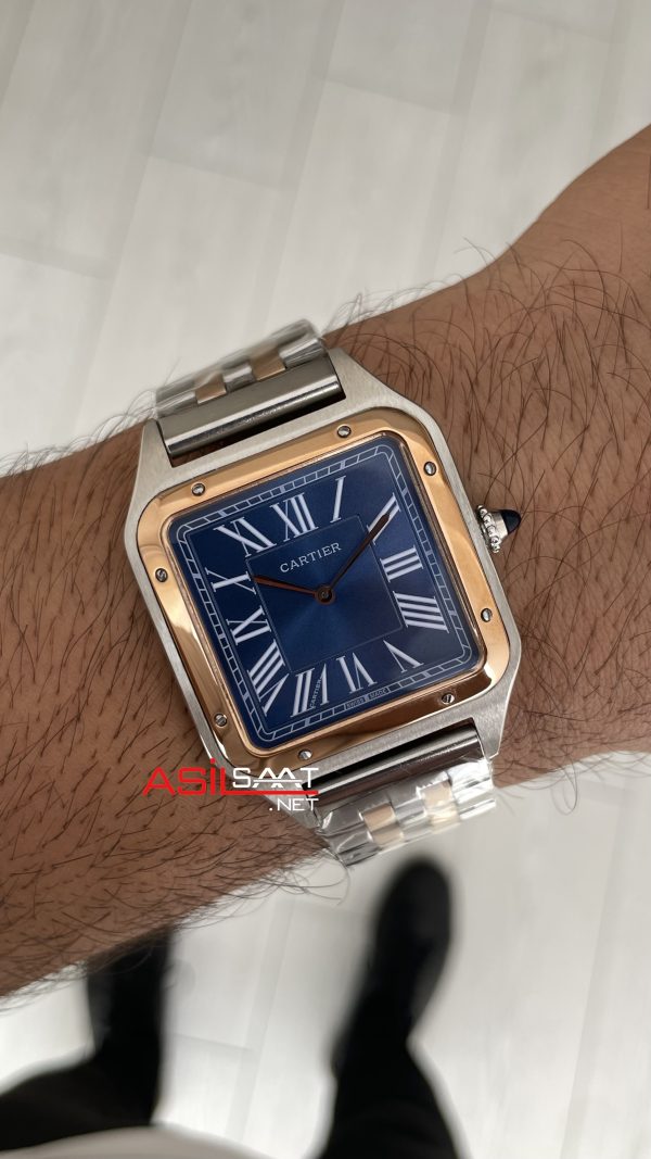 Cartier Dumont Santos Large Mavi Kadran 40mm Two Tone Rosegold Replika Saat Cartier Dumont Santos Large Mavi Kadran 40mm Two Tone Rosegold Replika Saat