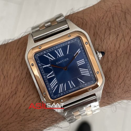 Cartier Dumont Santos Large Mavi Kadran 40mm Two Tone Rosegold Replika Saat