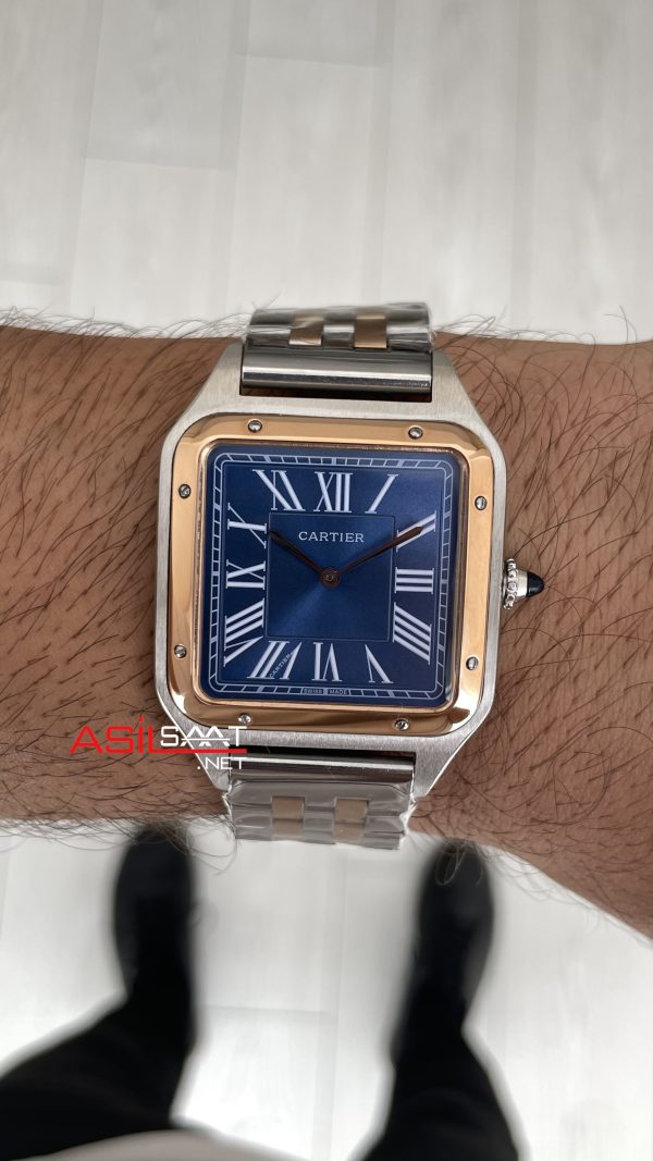Cartier Dumont Santos Large Mavi Kadran 40mm Two Tone Rosegold Replika Saat Cartier Dumont Santos Large Mavi Kadran 40mm Two Tone Rosegold Replika Saat