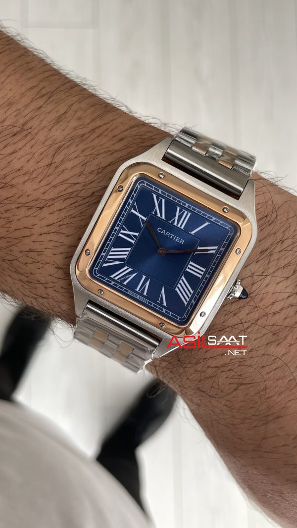Cartier Dumont Santos Large Mavi Kadran 40mm Two Tone Rosegold Replika Saat Cartier Dumont Santos Large Mavi Kadran 40mm Two Tone Rosegold Replika Saat