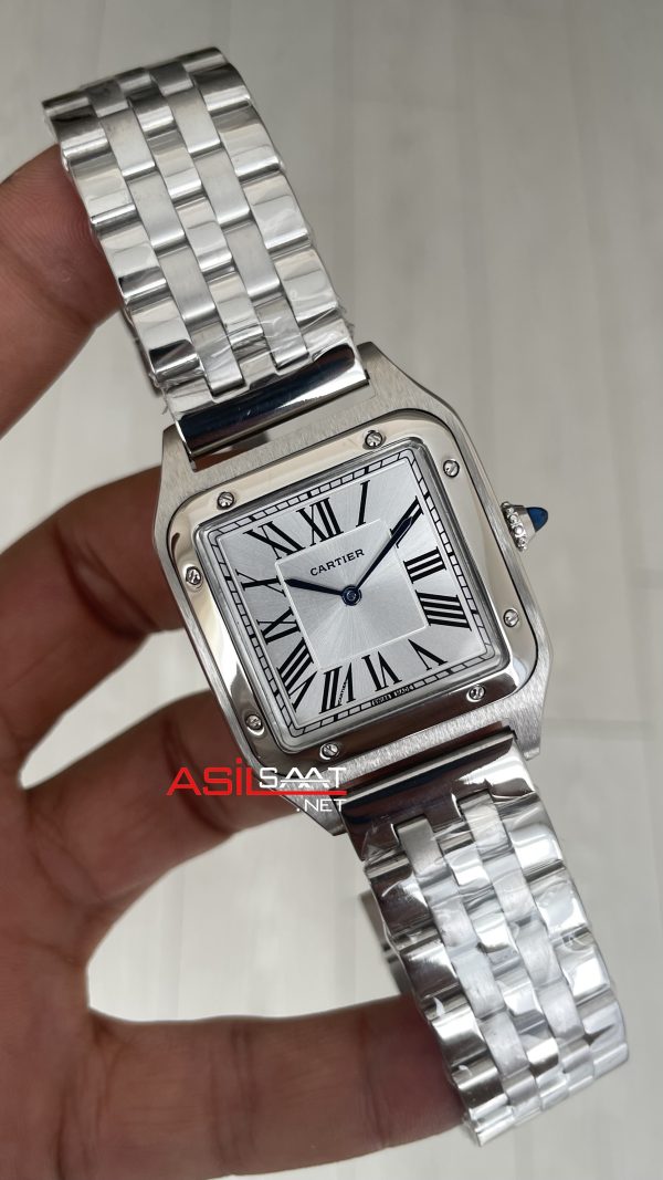 Cartier Dumont Santos Large Silver 40mm Beyaz Kadran Replika Saat