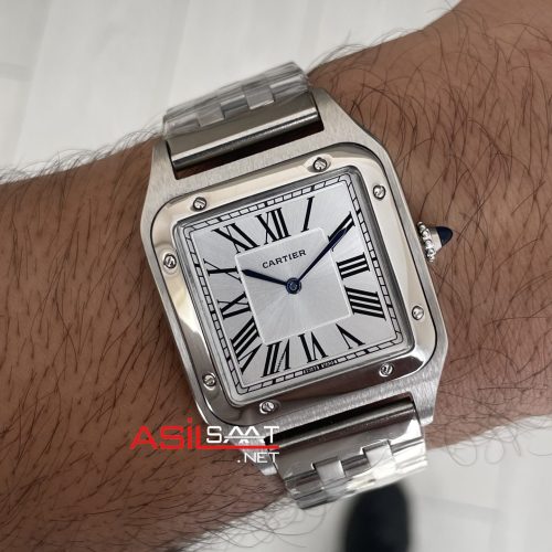 Cartier Dumont Santos Large Silver 40mm Beyaz Kadran Replika Saat