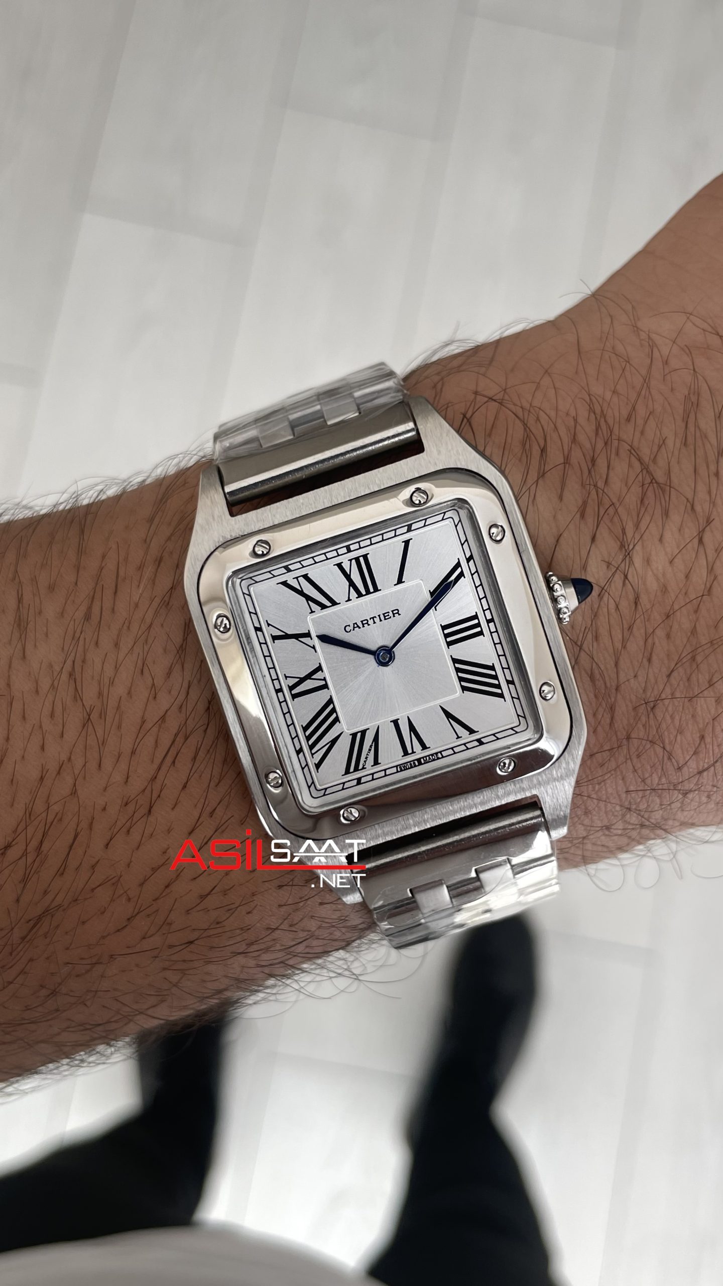 Cartier Dumont Santos Large Silver 40mm Beyaz Kadran Replika Saat