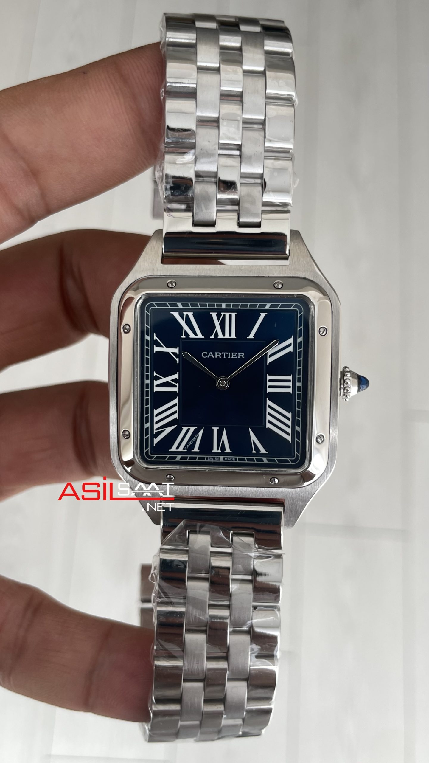 Cartier Dumont Santos Large Silver 40mm Mavi Kadran Replika Saat