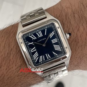 Cartier Dumont Santos Large Silver 40mm Mavi Kadran Replika Saat