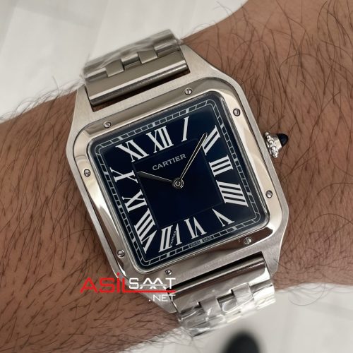 Cartier Dumont Santos Large Silver 40mm Mavi Kadran Replika Saat