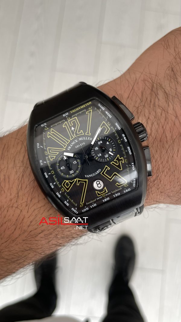 Franck Muller Vanguard Chronograph Siyah Kadran 44mm PVD Black Replika Saat Franck Muller Vanguard Chronograph Siyah Kadran 44mm PVD Black Replika Saat