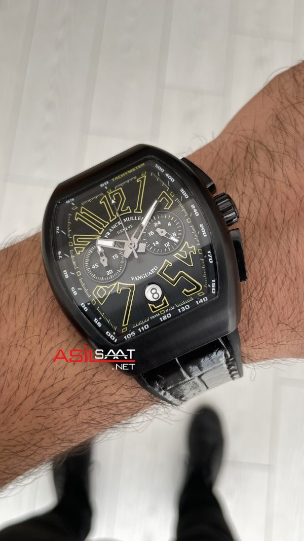 Franck Muller Vanguard Chronograph Siyah Kadran 44mm PVD Black Replika Saat Franck Muller Vanguard Chronograph Siyah Kadran 44mm PVD Black Replika Saat