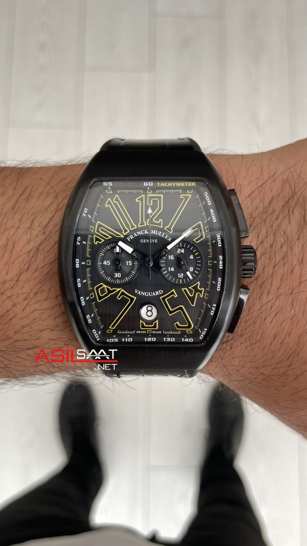 Franck Muller Vanguard Chronograph Siyah Kadran 44mm PVD Black Replika Saat Franck Muller Vanguard Chronograph Siyah Kadran 44mm PVD Black Replika Saat