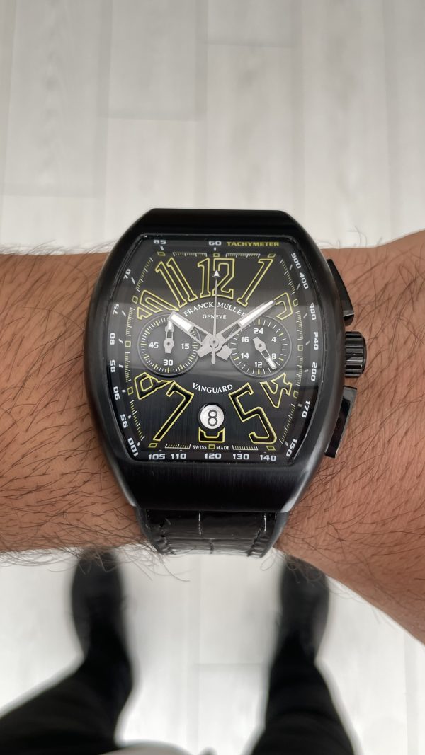 Franck Muller Vanguard Chronograph Siyah Kadran 44mm PVD Black Replika Saat Franck Muller Vanguard Chronograph Siyah Kadran 44mm PVD Black Replika Saat