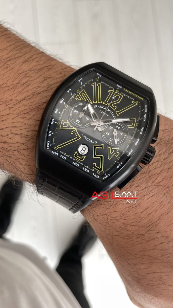 Franck Muller Vanguard Chronograph Siyah Kadran 44mm PVD Black Replika Saat Franck Muller Vanguard Chronograph Siyah Kadran 44mm PVD Black Replika Saat
