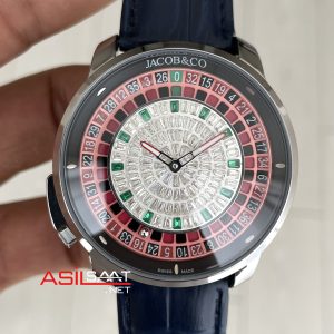 Jacob & Co. Casino Rulet Dimamond Mavi 44mm Silver Replika Saat