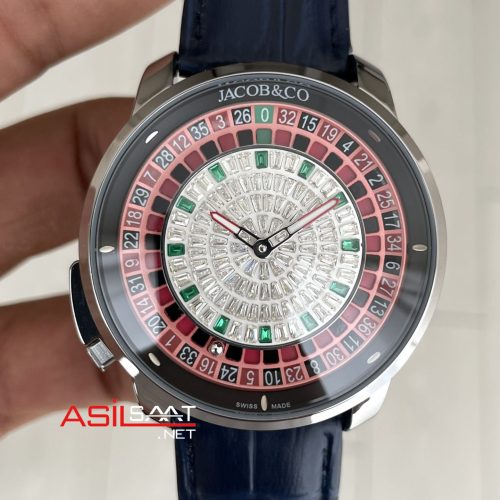 Jacob & Co. Casino Rulet Dimamond Mavi 44mm Silver Replika Saat