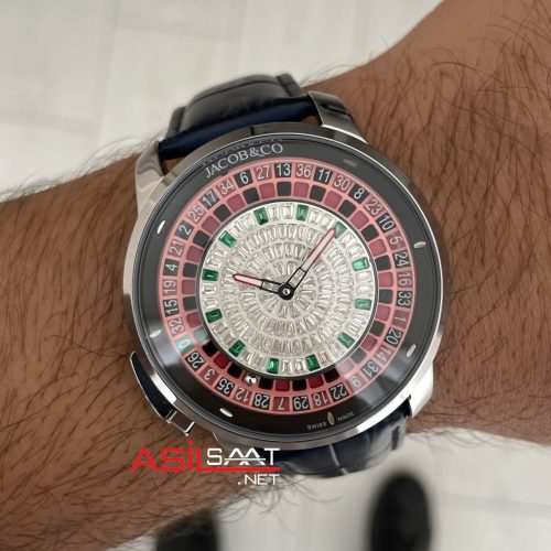 Jacob & Co. Casino Rulet Dimamond Mavi 44mm Silver Replika Saat