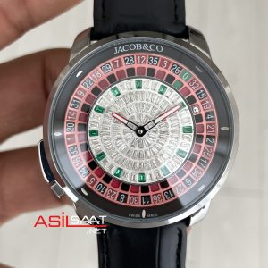 Jacob & Co. Casino Rulet Dimamond Siyah Kadran 44mm Silver Replika Saat