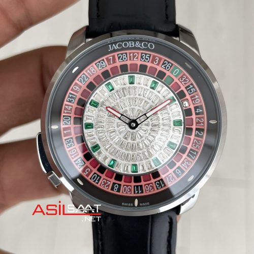 Jacob & Co. Casino Rulet Dimamond Siyah Kadran 44mm Silver Replika Saat