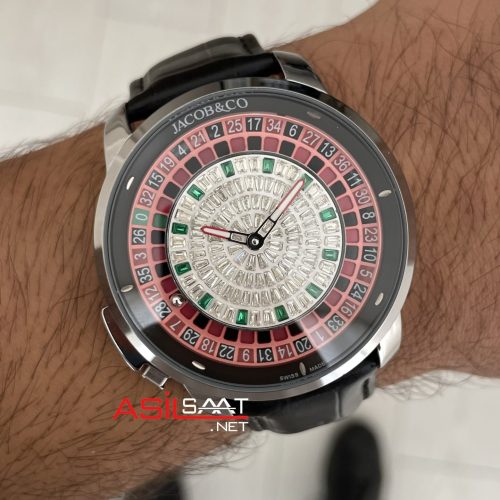 Jacob & Co. Casino Rulet Dimamond Siyah Kadran 44mm Silver Replika Saat