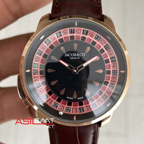 Jacob & Co. Casino Rulet Kahverengi 44mm Rosegold Replika Saat