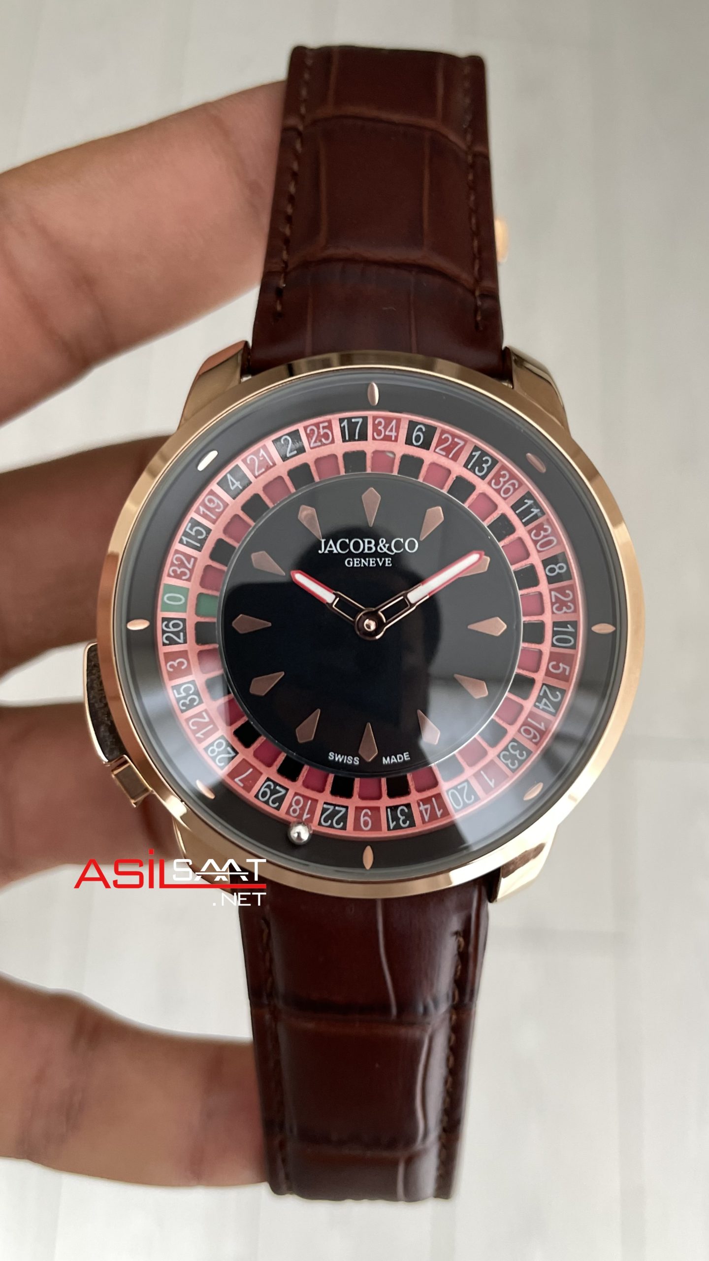 Jacob & Co. Casino Rulet Kahverengi 44mm Rosegold Replika Saat