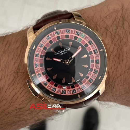 Jacob & Co. Casino Rulet Kahverengi 44mm Rosegold Replika Saat