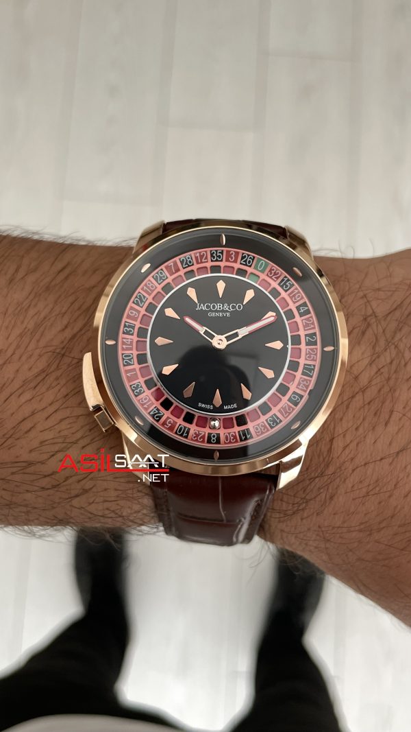 Jacob & Co. Casino Rulet Kahverengi 44mm Rosegold Replika Saat Jacob & Co. Casino Rulet Kahverengi 44mm Rosegold Replika Saat