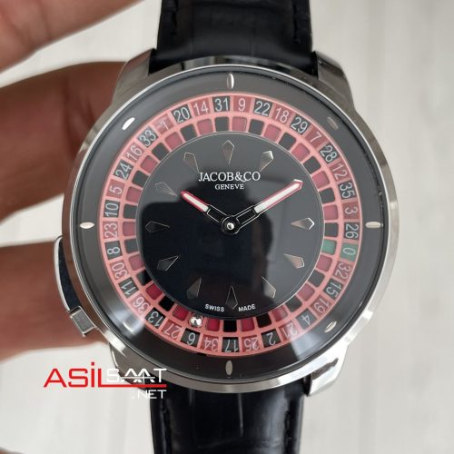 Jacob & Co. Casino Rulet Siyah Kadran 44mm Silver Replika Saat
