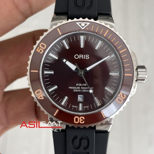 Oris Aquis Date Brown 43mm Kauçuk Replika Saat
