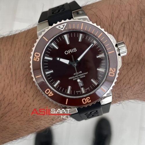 Oris Aquis Date Brown 43mm Kauçuk Replika Saat