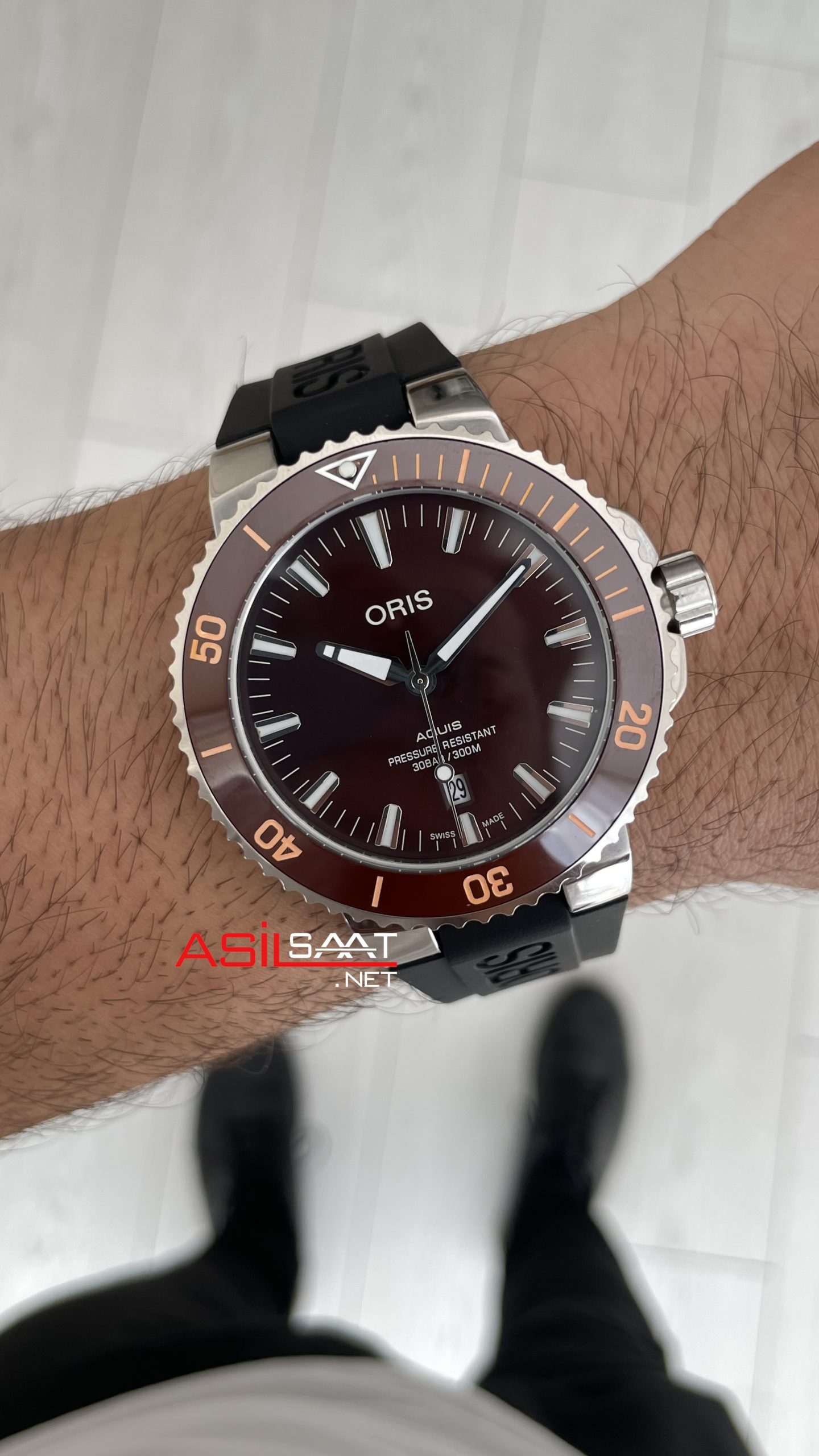 Oris Aquis Date Brown 43mm Kauçuk Replika Saat