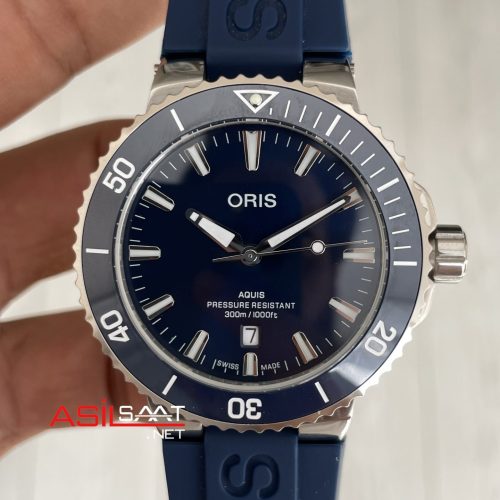 Oris Aquis Date Mavi 43mm Kauçuk Replika Saat