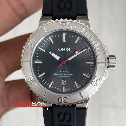 Oris Aquis Date Relief 43mm Gri Kadran Kauçuk Replika Saat