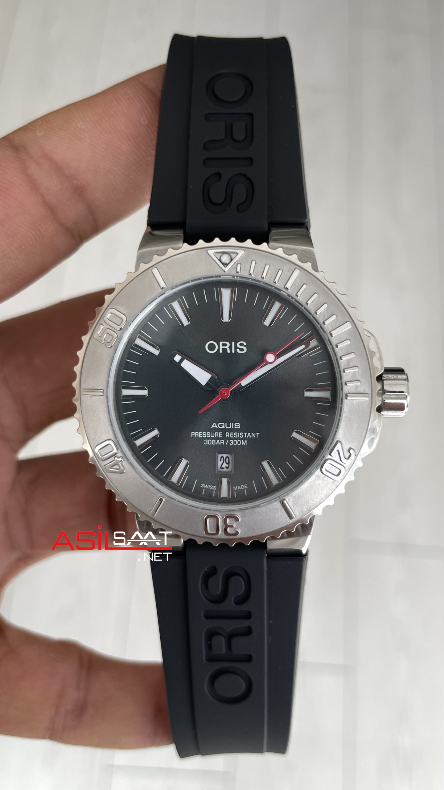 Oris Aquis Date Relief 43mm Gri Kadran Kauçuk Replika Saat