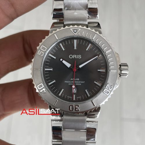 Oris Aquis Date Relief 43mm Gri Kadran Replika Saat