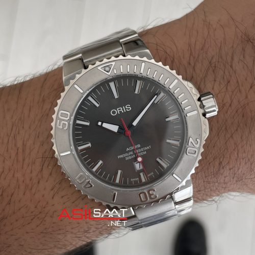 Oris Aquis Date Relief 43mm Gri Kadran Replika Saat