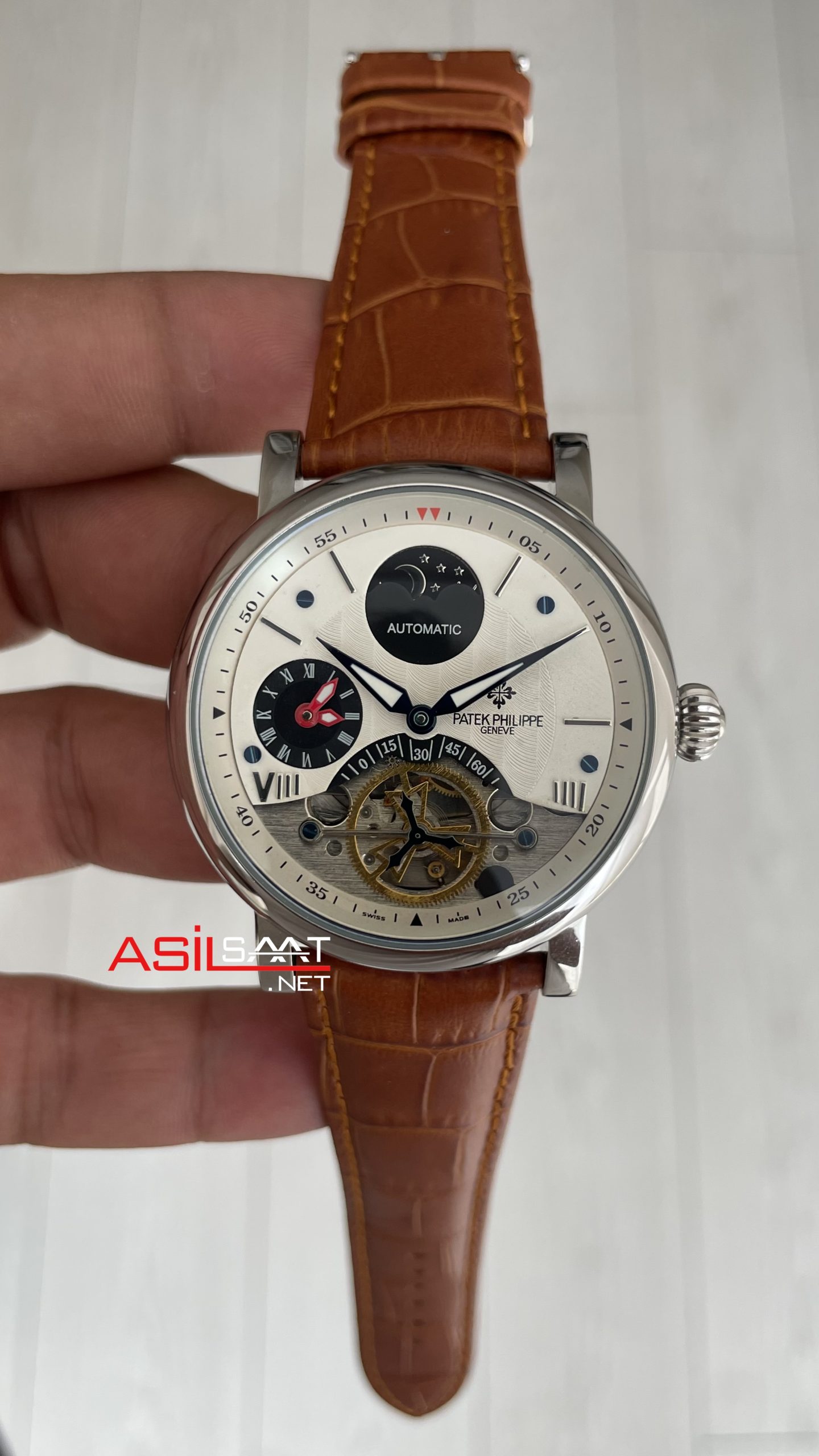 Patek Philippe Geneve Tourbillon Moonphase Kahverengi Silver 40mm