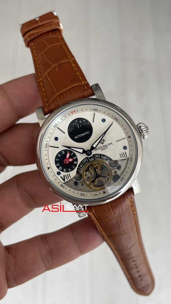 Patek Philippe Geneve Tourbillon Moonphase Kahverengi Silver 40mm Patek Philippe Geneve Tourbillon Moonphase Kahverengi Silver 40mm