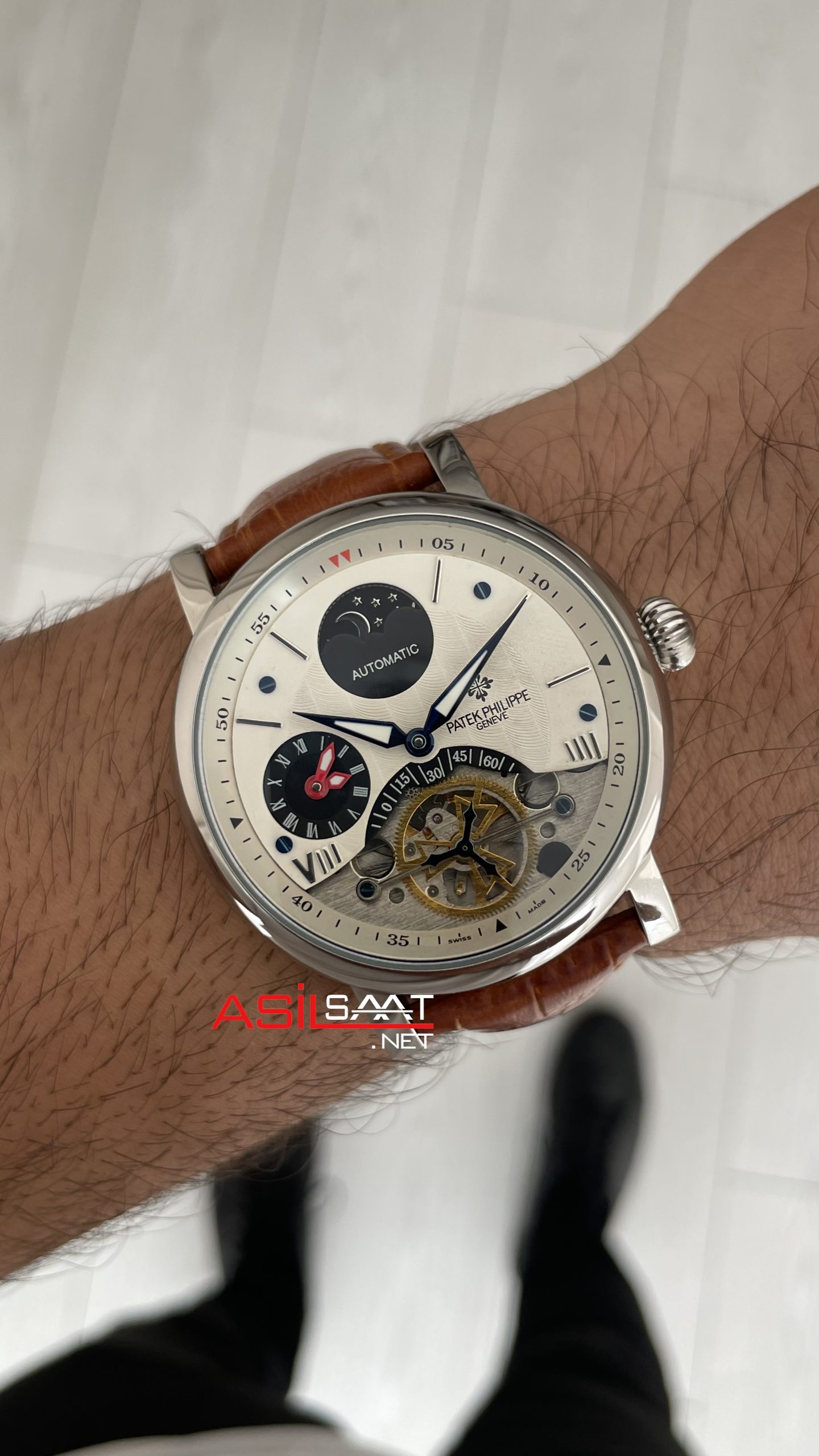 Patek Philippe Geneve Tourbillon Moonphase Kahverengi Silver 40mm