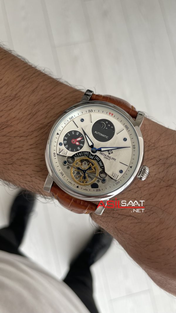 Patek Philippe Geneve Tourbillon Moonphase Kahverengi Silver 40mm Patek Philippe Geneve Tourbillon Moonphase Kahverengi Silver 40mm