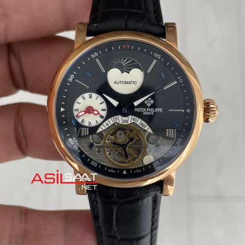Patek Philippe Geneve Tourbillon Moonphase Siyah Kadran Rosegold