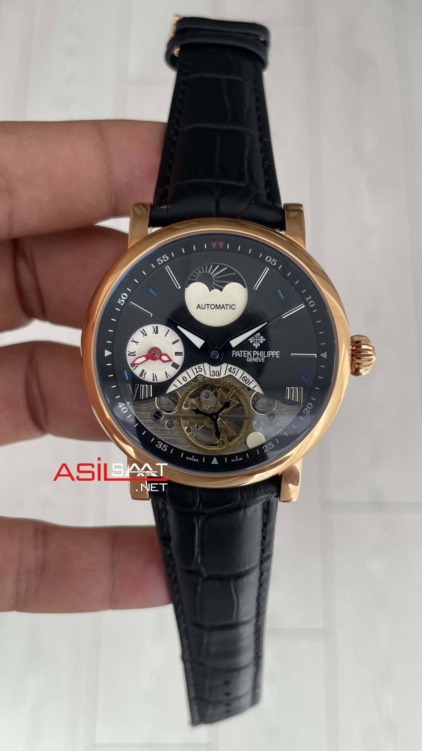 Patek Philippe Geneve Tourbillon Moonphase Siyah Kadran Rosegold
