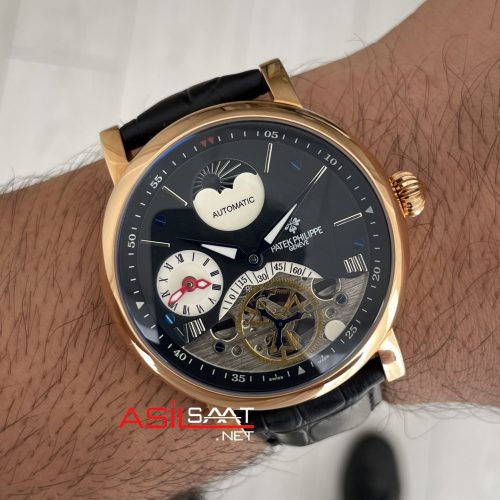 Patek Philippe Geneve Tourbillon Moonphase Siyah Kadran Rosegold