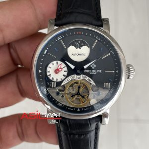 Patek Philippe Geneve Tourbillon Moonphase Siyah Kadran Silver 40mm