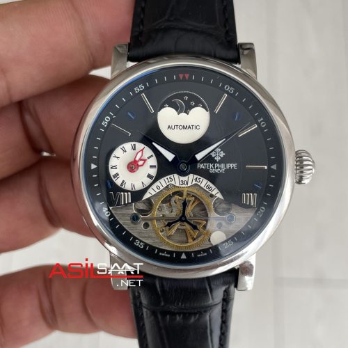 Patek Philippe Geneve Tourbillon Moonphase Siyah Kadran Silver 40mm